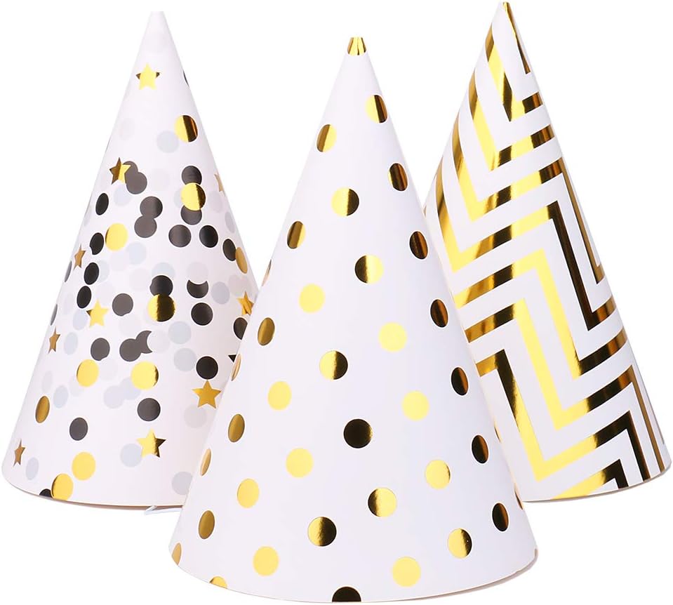 Boieo Gold Birthday Party Hats, 12 pcs Assorted: Clothing