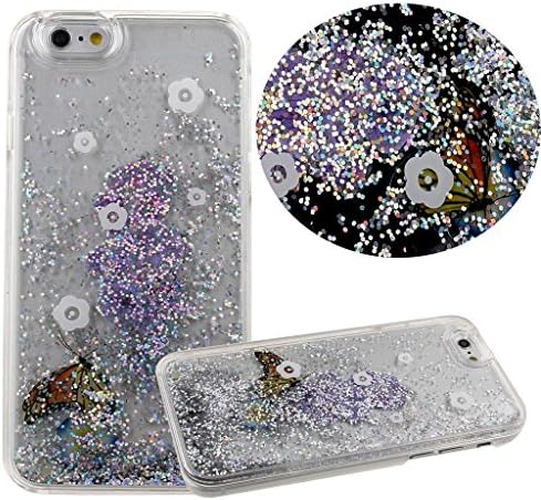 Flydate Case for Iphone 6 Case,liquid Case for Iphone 6,hard Case for Iphone 6 4.7",creative Design Flowing Liquid Floating Luxury Bling Glitter Sparkle Butterfly Hard Case for Apple Iphone 6 with 4.7 Inch Screen (Butterfly:silver)
