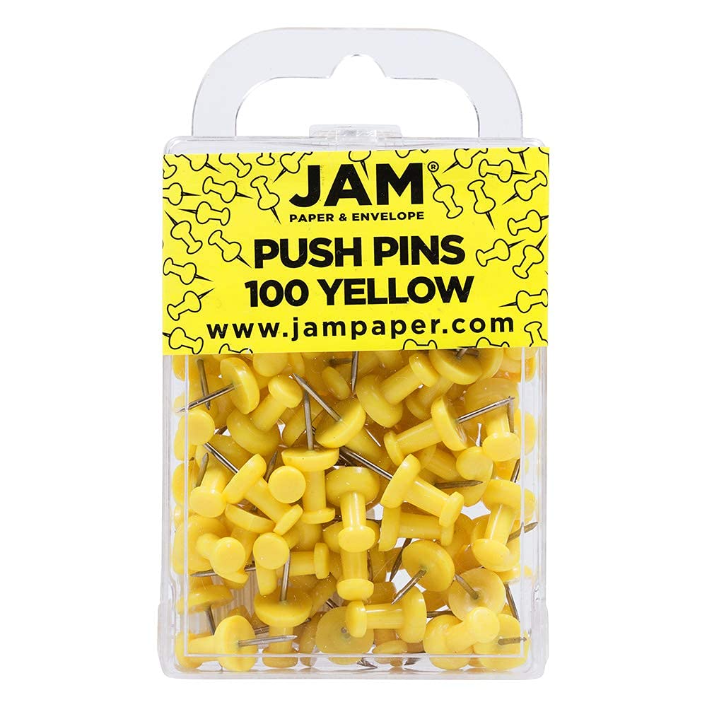 JAM PAPER Colourful Push Pins - Yellow Pushpins - 100/Pack — image 1