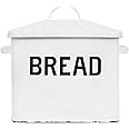 Creative Co-Op Enameled Metal Handles Rustic Farmhouse Storage Décor for Kitchen, White Bread Box with Lid