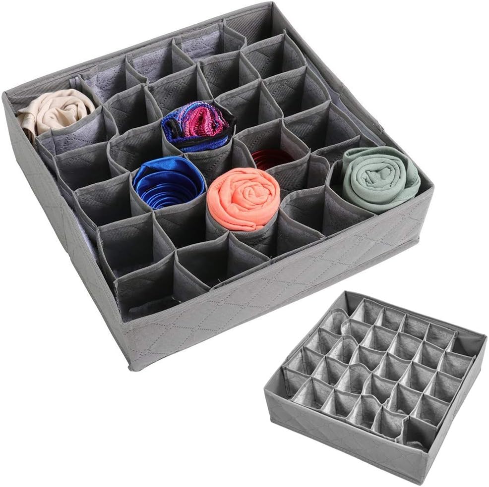 WSS - Grey 30 Slots Collapsible Closet Organizers Drawer Dividers Bra Hanky Socks Tie Underwear Wardrobe Drawer Storage
