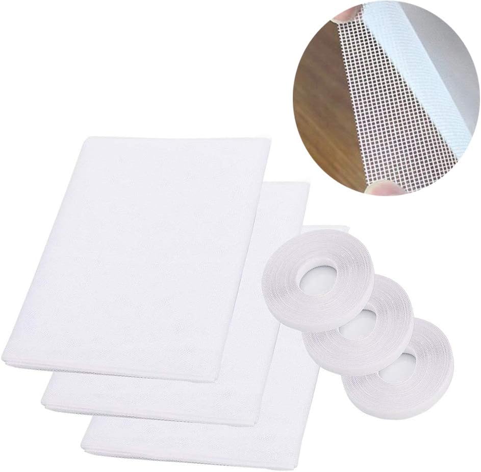 Fly Screen Nets for Window, 2 Pack 1.3m x 1.5m Mosquito Insect Mesh Screen Protector Kit with Self Adhesive Tapes 2 Rolls, White, 3.Pro(Square mesh）