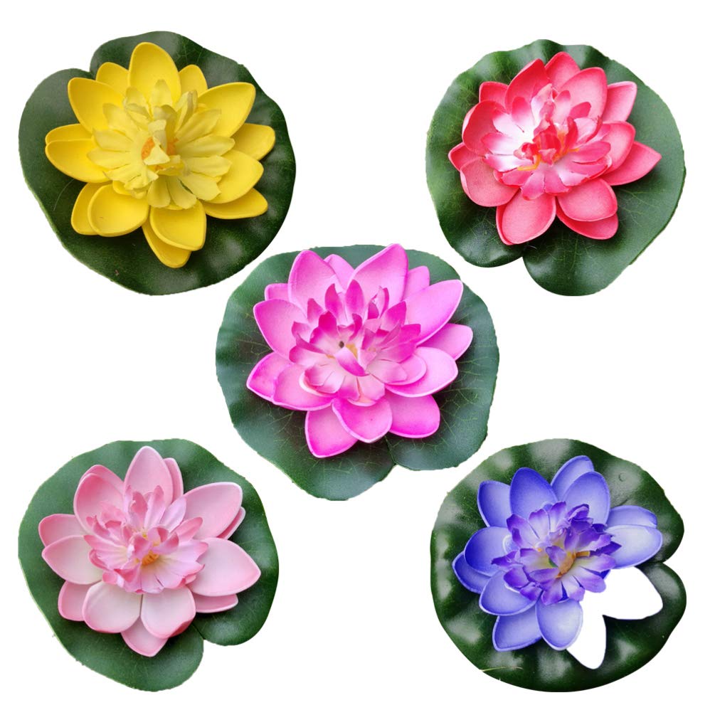 Veemoon Artificial Lotus Floating Water Lily: 5pcs 10cm Foam Lotuses Leaves Lily Pads EVA Fake Water Lotus for Patio Pond Pool Aquarium