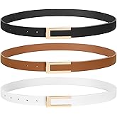 SUOSDEY 3 Pack Skinny Leather Belts for Women Jeans Belt for Dress with Alloy Buckle