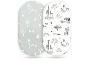 GRSSDER Stretch Ultra Soft Fitted Bassinet Sheet Set 2 Pack, Universal Fit for Bassinets Baby Cradle Moses Basket Oval Rectangle Mattress Safe and Snug, Pretty African Savannah Animals Pattern