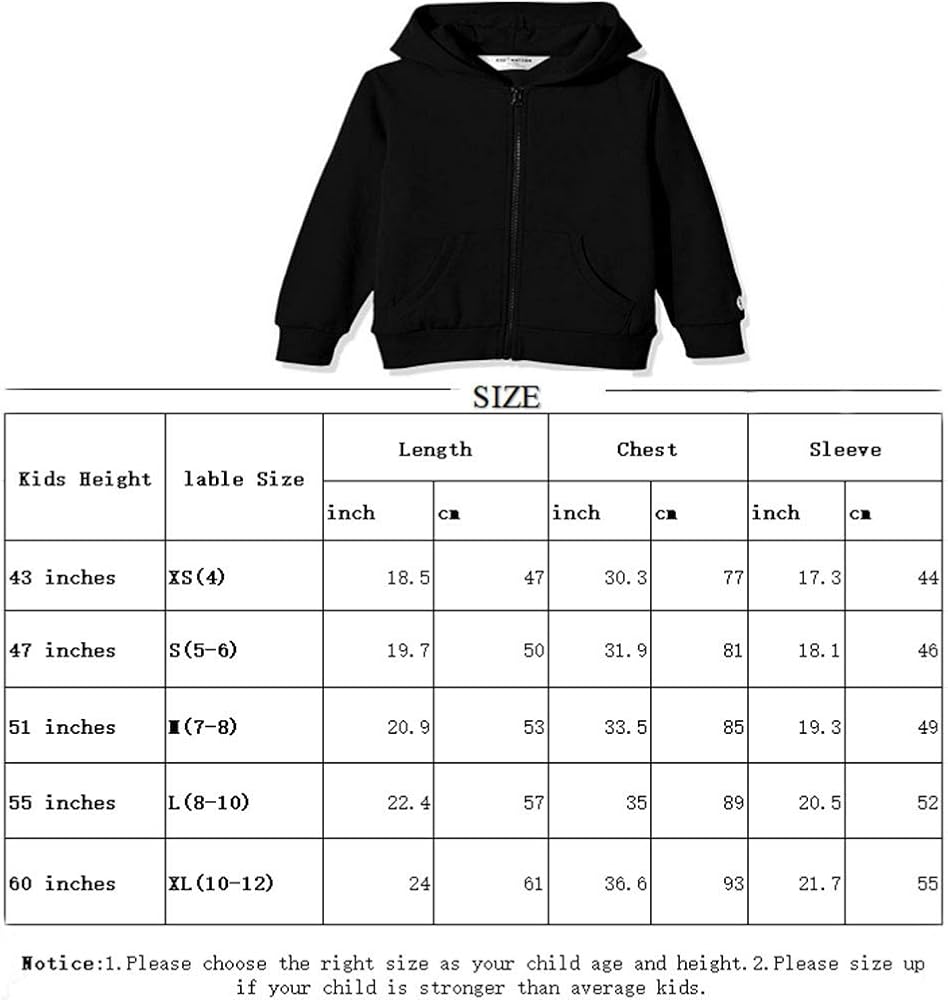 Kid Nation Kids Soft Brushed Fleece Zip-Up Hooded Sweatshirt Hoodie for Boys or Girls 4-12 Years: Clothing