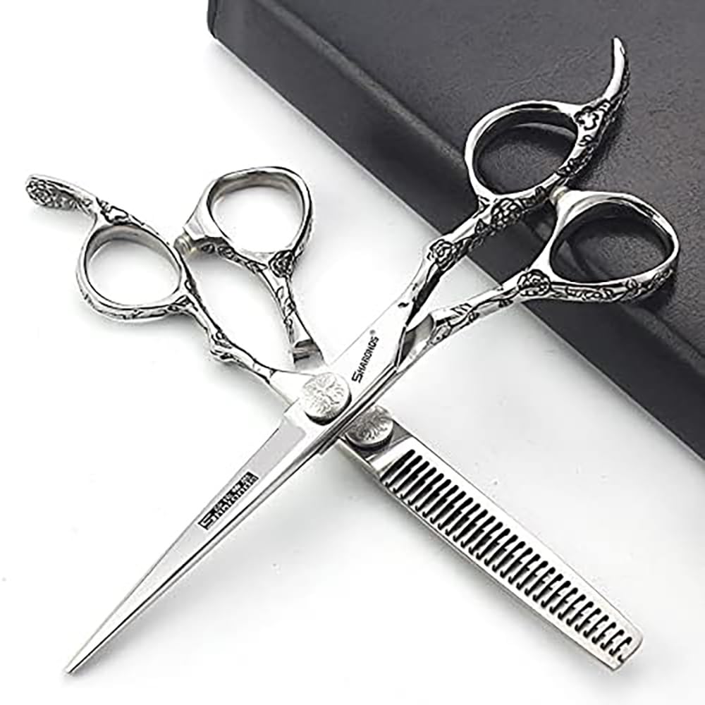 6/7-inch Professional Hair Clippers, Stainless Steel Sharp Hair Clippers, Hairdresser Specific Scissors. (6 inch-2pc-A)