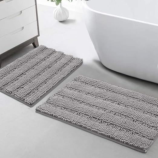 Amazon Com Turquoize Bathroom Rugs Gray Bath Rug Non Slip Thick Shaggy Bath Mats For Bathroom Chenille 2 Piece Bath Mat Set Soft Super Absorbent Shower Rug Machine Washable Mats 20 X 32 17 X 24 Dove