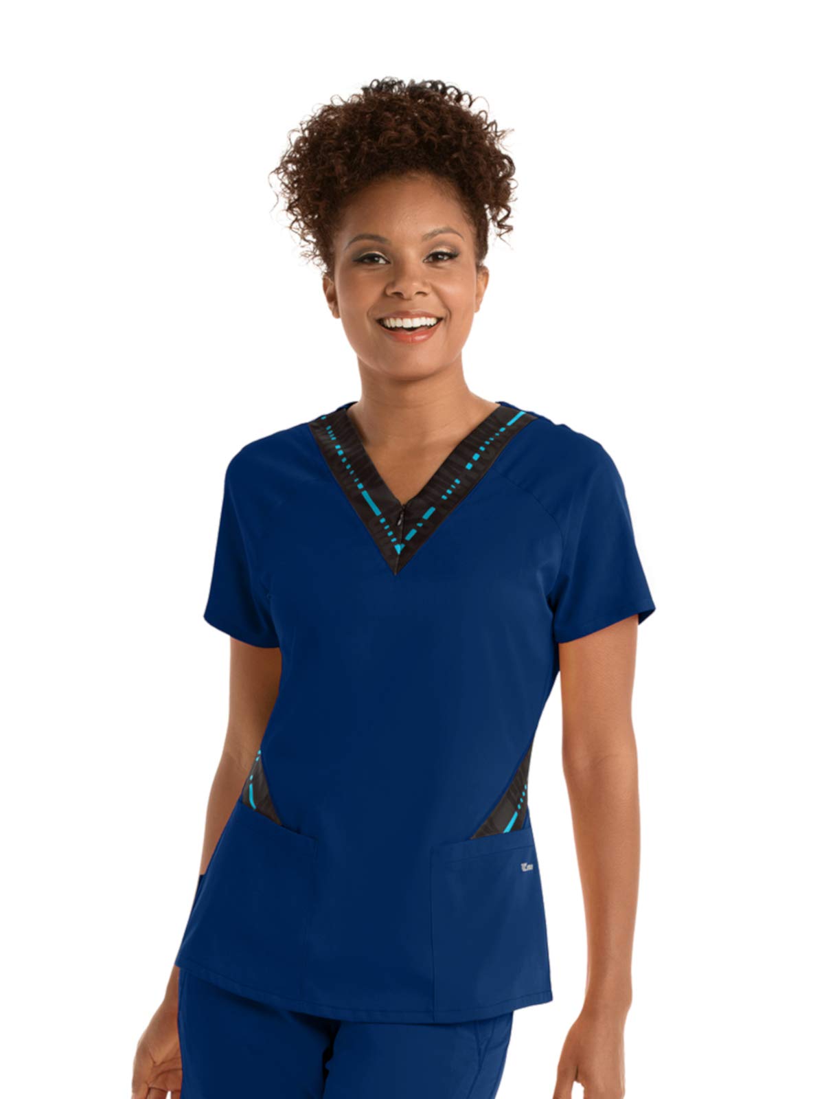 Grey's Anatomy Spandex-Stretch Zip Text Top for Women - Easy Care Medical Scrub Top
