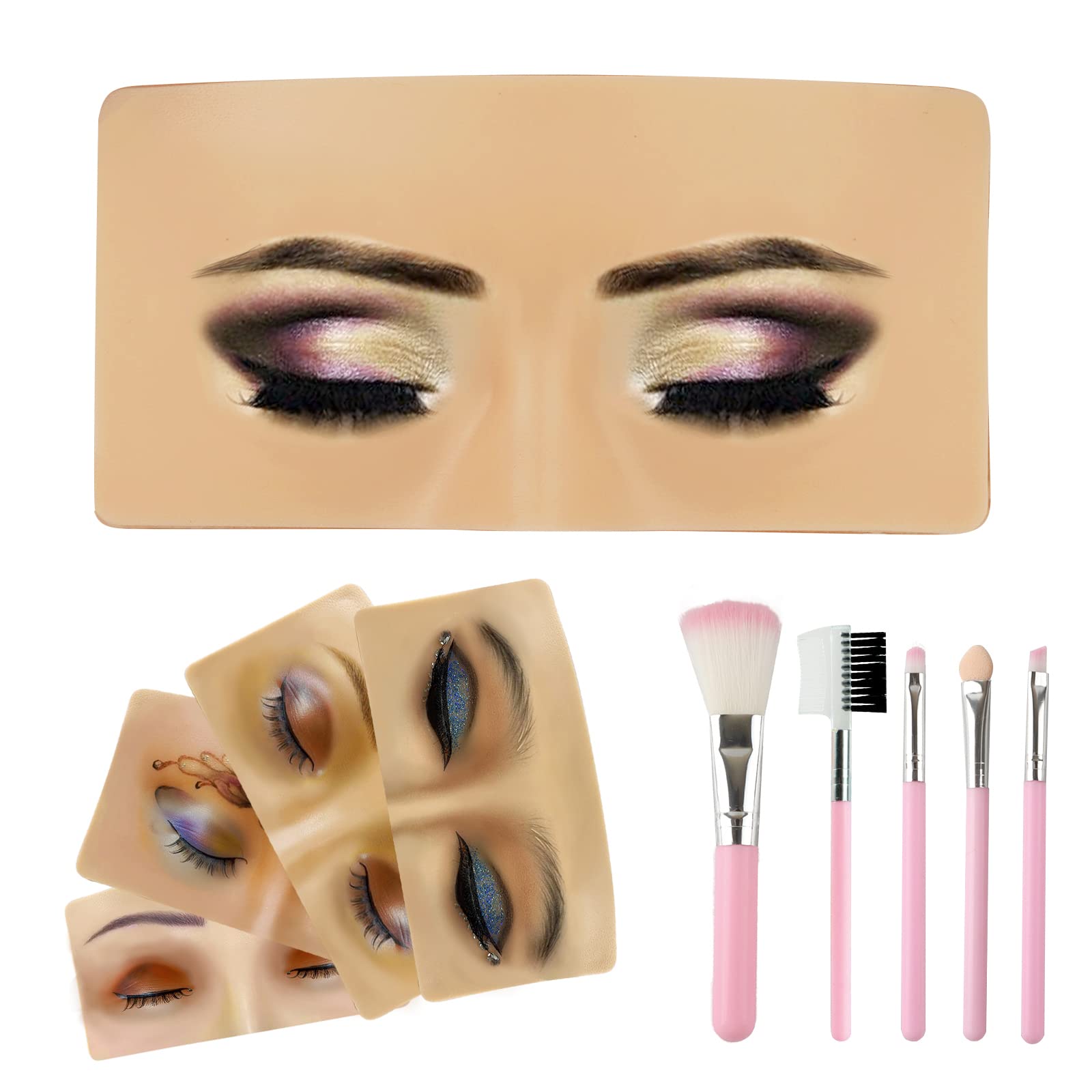 Klfoho The Perfect Aid to Practicing Makeup, Facial Eye Makeup Practice Board, Silicone Practice Makeup Face Board Lash View Eyelid Training for Practice Eyesmakeup with 5 Pcs Brushes Set (close-eye)