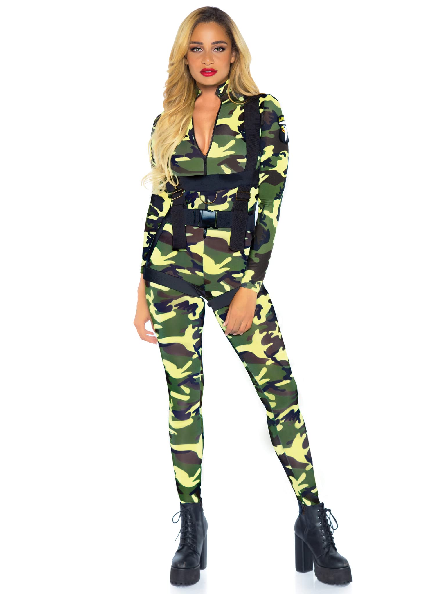 Leg Avenue Women's 2 Pc Pretty Paratrooper Costume with Jumpsuit, Body Harness
