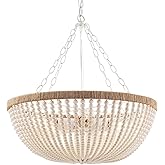 ELYCCUPA 5 Lights Bohemia Wood Beaded Chandelier Farmhouse Antique Rustic Pendant Light for Bedroom Kitchen Island Dining Liv