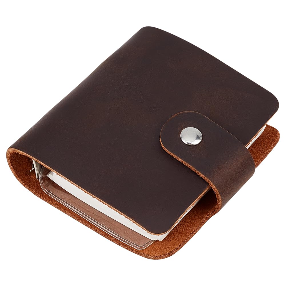 CRASPIRE Leather Journal Notebook Small Refillable A9 Travel Vintage Daily Memo Planner Paper 3.5 x 3.7in 120 Pages Lock Closure Portable Notepad for Man Women Gifts Traveler Writing Drawing Coffee