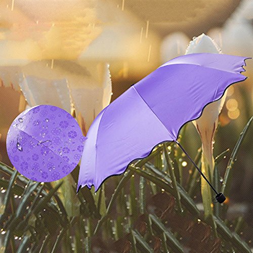 Smartcoco Mini Anti-UV Folding Umbrella Magical Bloom Flower in Rain Water Fashion Exquisite Windproof Sunshade for Women Girl Outdoor Sports Camping Walk Travel Parasol