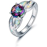 Gemsme 18K White Gold 8mm Moonstone Victorian Style Solitaire Ring for Women