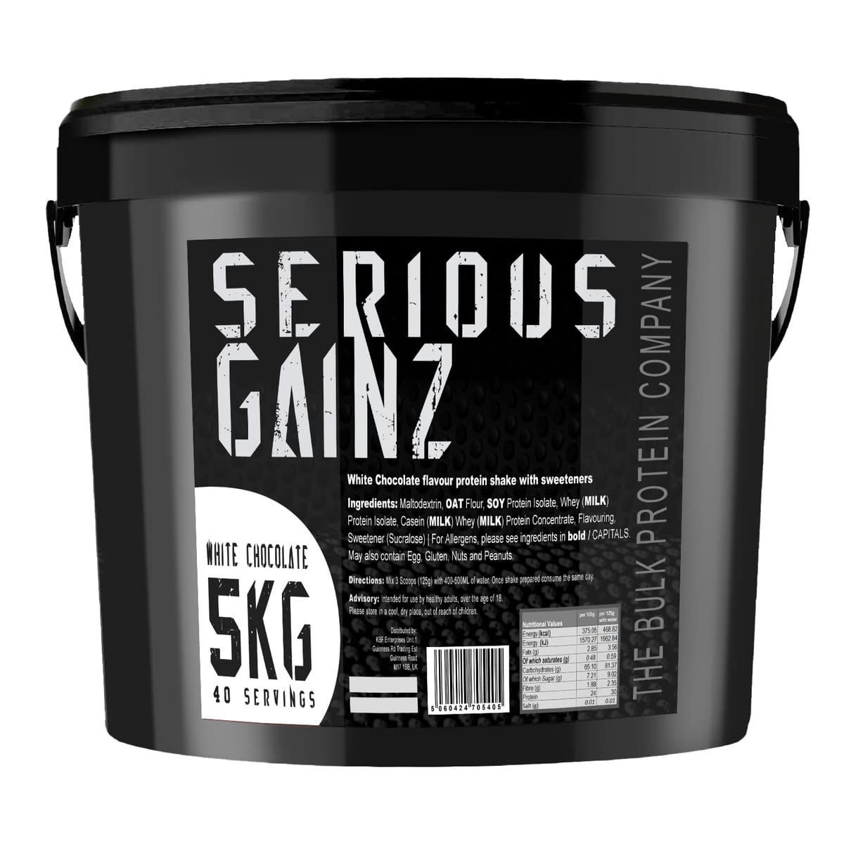 The Bulk Protein Company, SERIOUS GAINZ - Whey Protein Powder - Weight Gain, Mass Gainer - 30g Protein Powders (White Chocolate, 5kg)