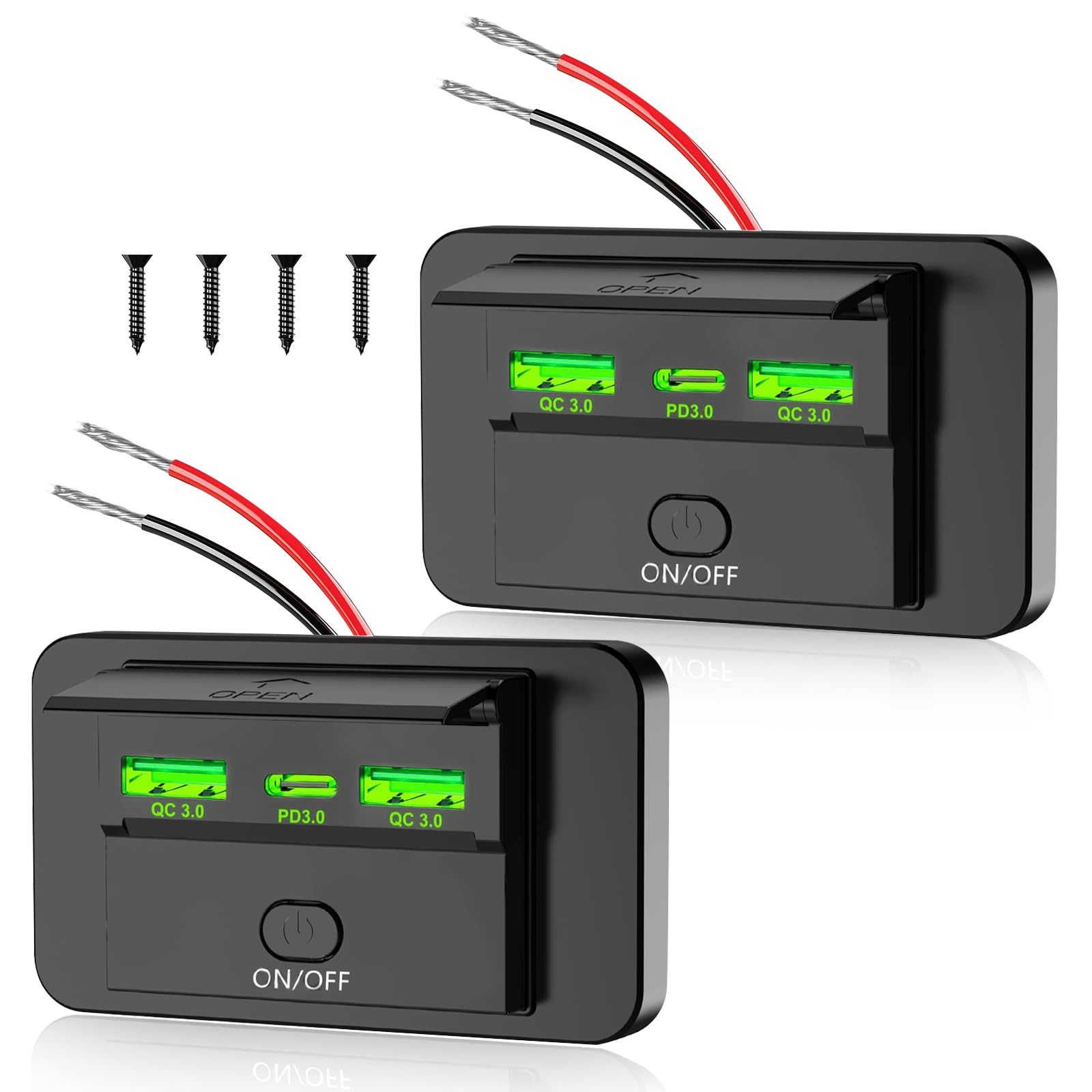 Photo 1 of 2PCS 3 Ports 12V RV USB Outlet 72W, Gibbab Dual USB QC3.0 36W & PD3.0 Type-C Quick Charge 36W Panel Wall Mount, Automotive Car Socket Charger Adapter for RV Marine Boat Bus ATV Motorcycle Truck