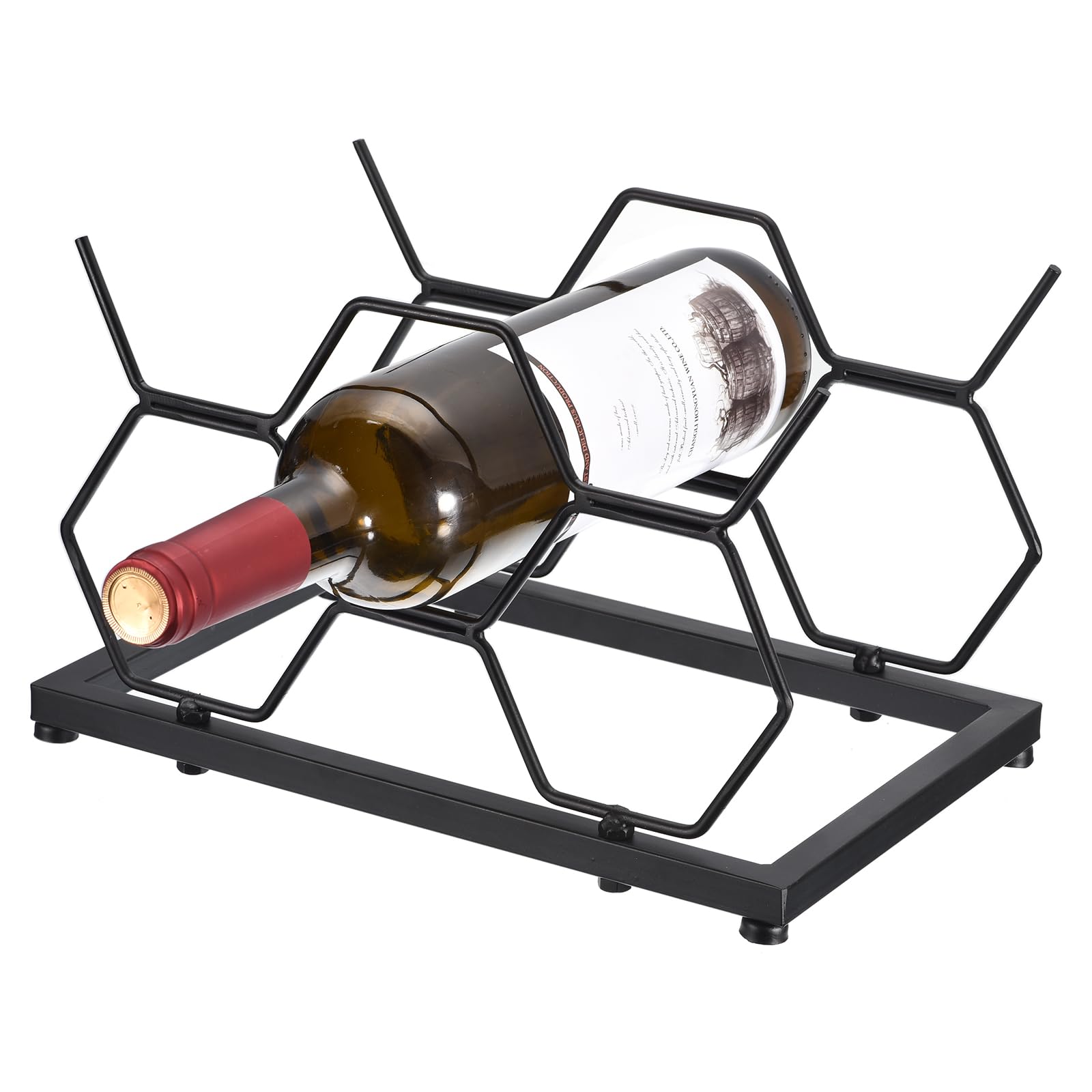 Uxcell Countertop Wine Rack, Tabletop Wine Bottle Holder for Up to 5 Standard Bottles, Freestanding Hexagon Wine Rack for Wine Cellar Bar Cabinet, Black