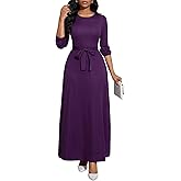 Long Purple Dress for Women Casual Long Sleeve Dresses Crew Neck Maxi Dress Empire Waist Plus Size Long Dresses XX-Large