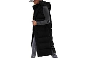 BTFBM Long Puffer Vest Women Quilted Hooded Button Down Zip Up Sleeveless Vests Outerwear Padded Jacket Fall Winter Coat