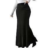 BEAUDRM Women's Plus Size Maxi Skirt High Fishtail Knitted Bodycon Waisted Ruched Long Skirts