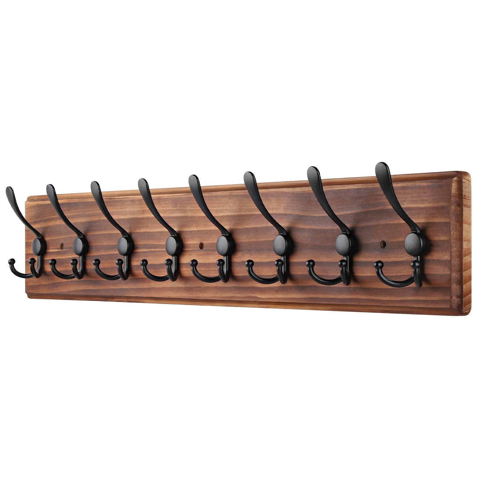 Photo 1 of ***FOR PARTS ONLY HAS BROKEN HOOKS*** PHINGEER Coat Rack Wall Mount, Wooden Heavy Duty Coat Rack for Wall,8 Triple Coat Hanger Hooks for Hanging Coats,Jacket,Hat,Clothes (Brown, 8 Hooks)