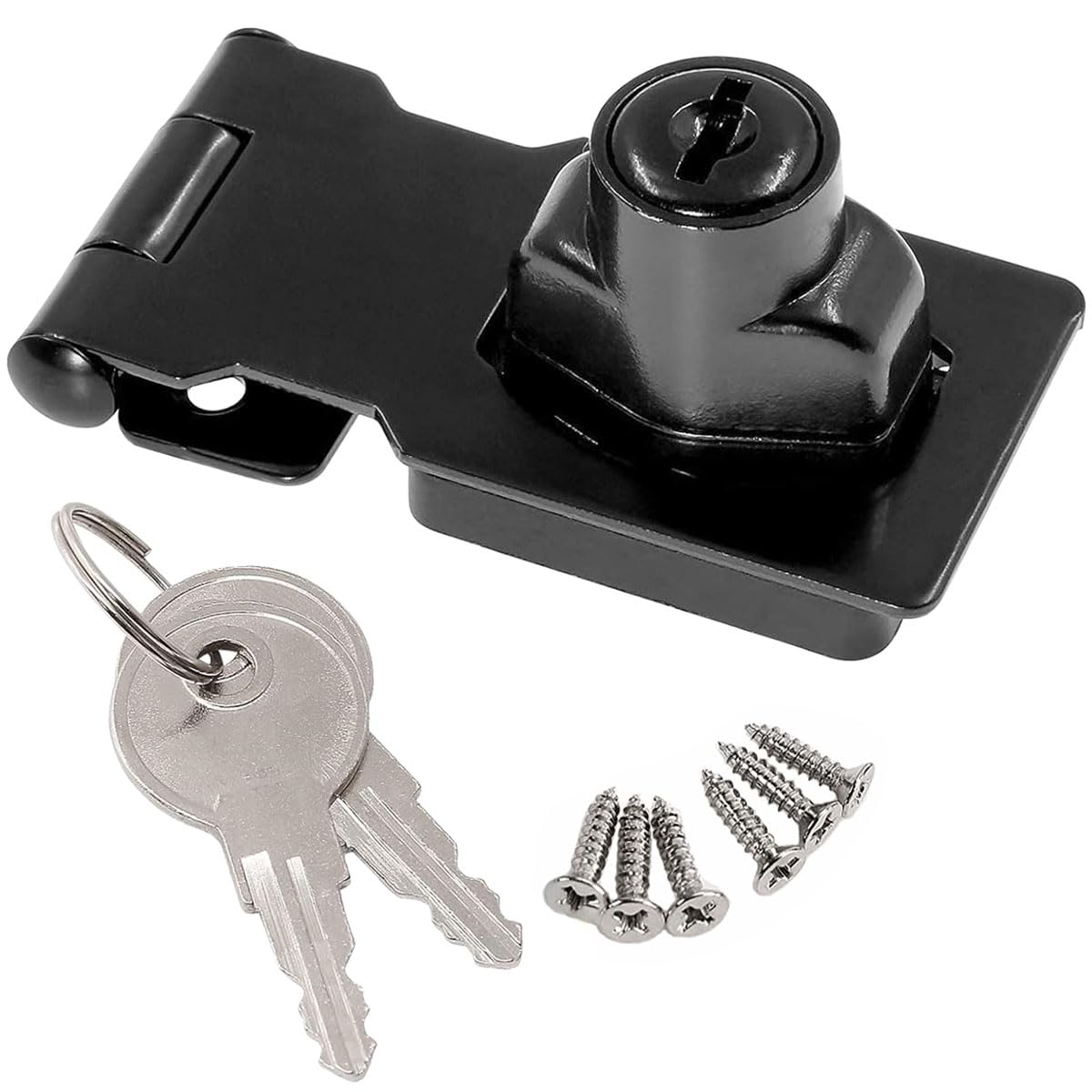 Litensh Key Hasp Lock Right Angle 90 Degrees, Small Door Hasp Lock Hasp Door Bolt Latch Buckle with Key Different Safety Door Clasp Knob Shed Locks with Padlock Keys Black 2.5 inch