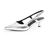 Cusolemore Silver Kitten Heel Slingback Pumps for