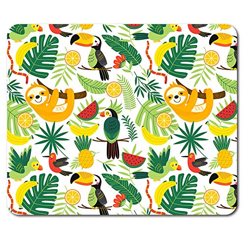 Cool Tropical Print Mouse Mat Pad - Sloth Birds Plants Fruit Gift Computer #8839