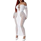 Sexy Outfit for Women Going Out Fishnet Dress See Through Mesh Hollow Out Maxi Club Dresses