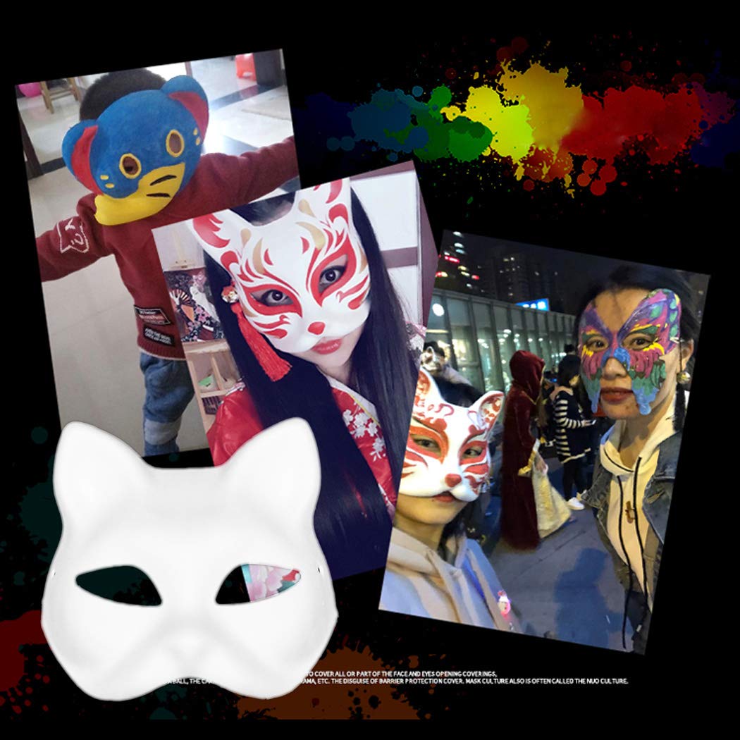 Fansport DIY Mask Cat Face Blank DIY Masks White Plain Mask Paintable Paper Mask Costume Party Mask for Halloween (12PCS)