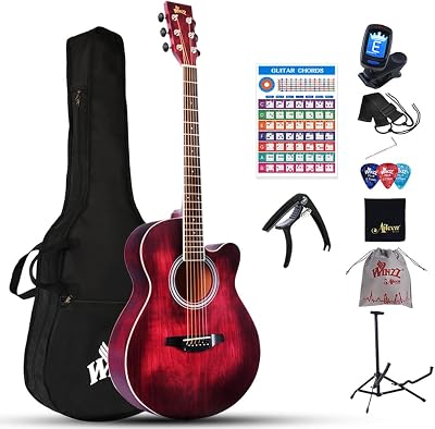 Winzz 40 Inch Acoustic Guitar Beginner Kit Red Color Design
