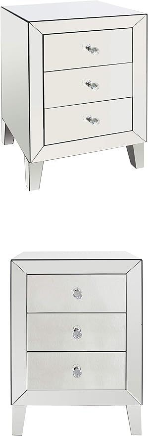 Meubles House Elize Mirrored Night Stand With 3 Drawers Set Of 2 Clear Amazon Ca Home Kitchen