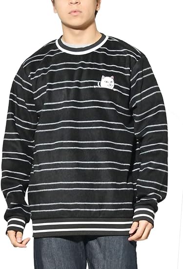 Amazon リップンディップ Ripndip フリース トレーナー メンズ ボーダー Peeking Nermal Polar Fleece Crewneck Rnd4708 ブラック L 並行輸入品 トレーナー パーカー 通販