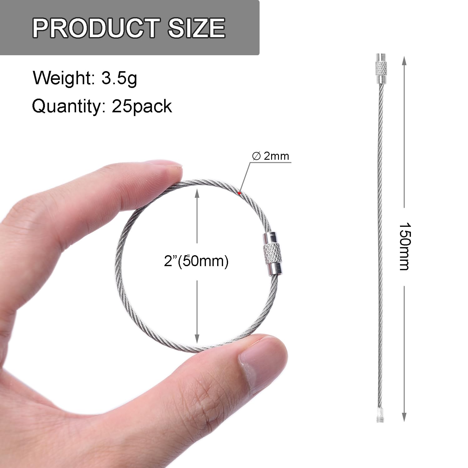 25 Pack Wire Key Ring Large Cable Key Chain Rings 6