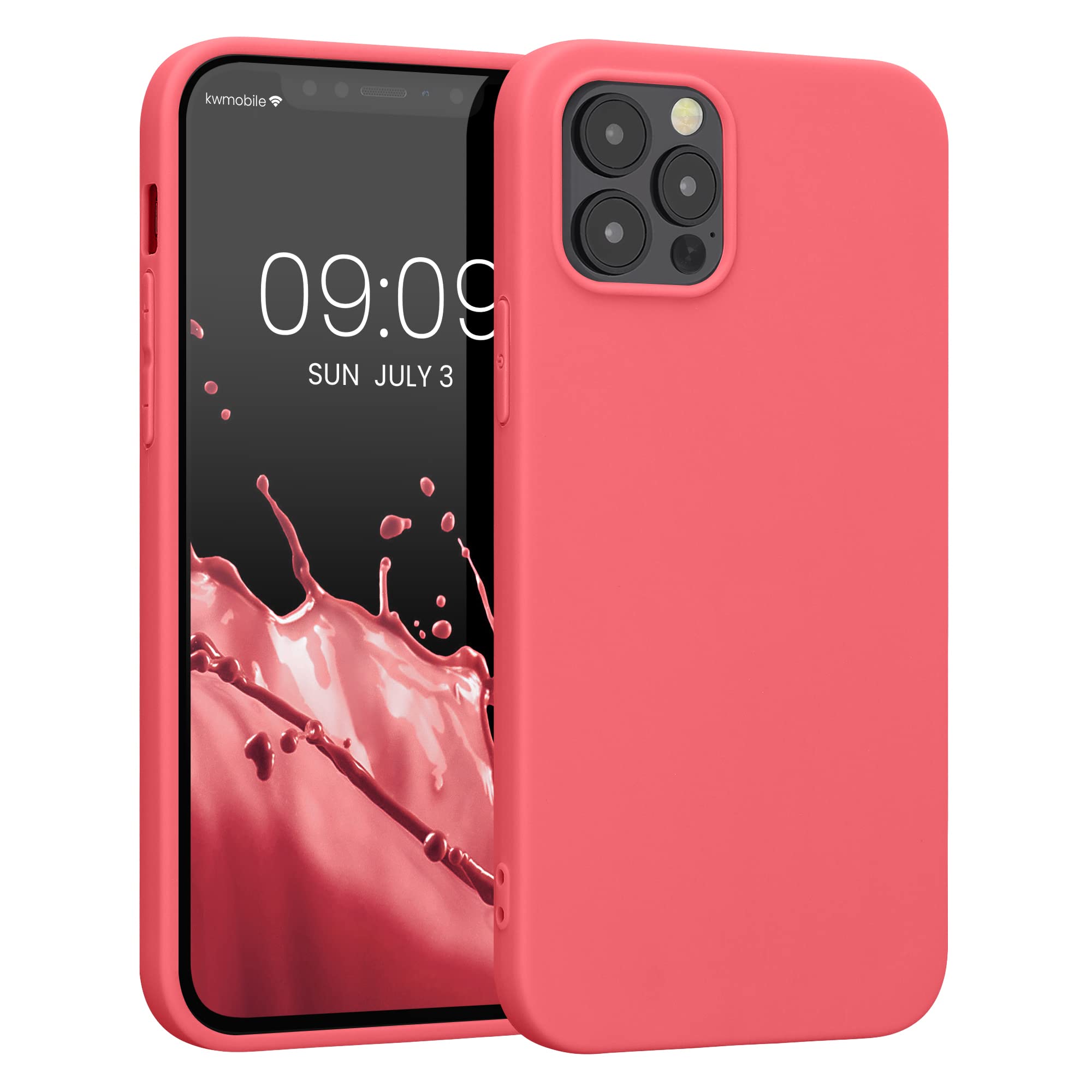 kwmobile Case for Apple iPhone 12 / iPhone 12 Pro Case - Soft Cover - Shockproof TPU Material - Wireless Charging - Neon Coral