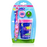 Brush Buddies Peppa Pig Kids Toothbrushes Kit Manual Toothbrushes for Kids Toddlers 3+ Years Travel Toothbrush Kit with Covers Cups 6PC Soft Bristles Rounded Head Easy Grip Handle Oral Care Set