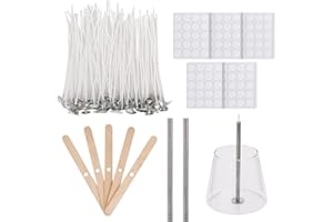 BLINGFUN 100pcs Natural Candle Wick,100pcs Wick Stickers with 5pcs Wick Holders and 2pcs Wick Placing Tube，for Soy Wax, Beeswax, Coconut Wax - DIY Candle Making Supplies for Beginners & Professionals