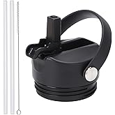 POYAKU Straw lid for Yeti Rambler 12/18/26/36/46/64 Oz Chug Cap Replacement with Soft Handle for RTIC | Leakproof | BPA Free | Dishwasher Safe (Straw Lid, Black)