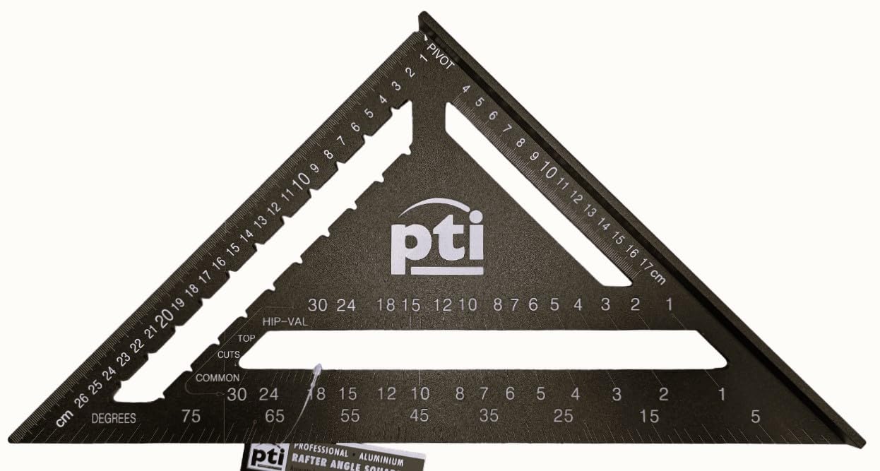 Rafter Square Metric 12 inch, 12" Aluminium Carpenters Roofing Square, Metric Woodwork Square, Triangle Ruler Protractor Anodised Aluminium
