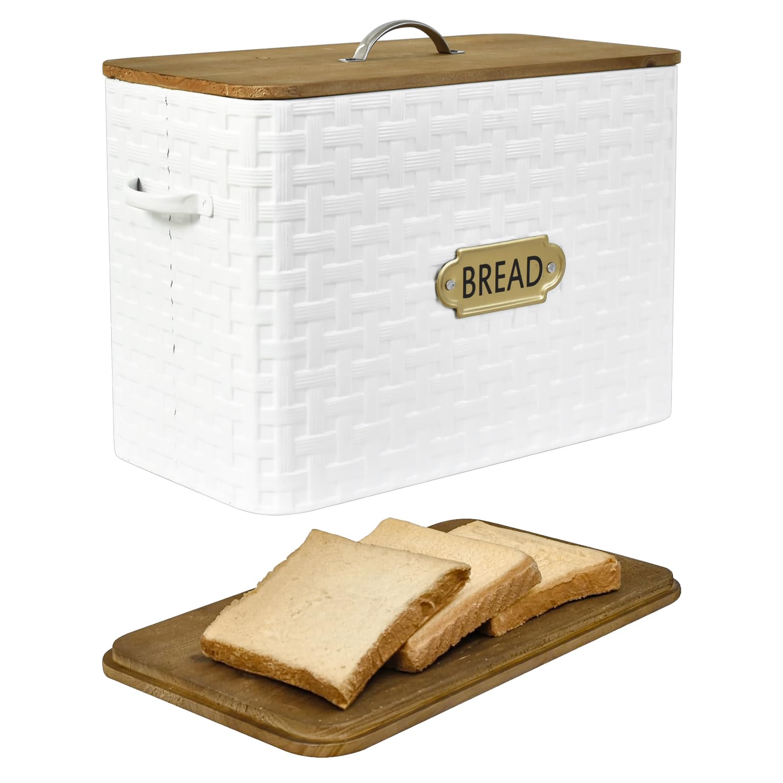 Photo 1 of EMAX HOME Extra Large Space Saving Farmhouse Bread Box With Wood Lid - Vertical Breadbox Bread Storage Bin Holder for Kitchen Countertop, White