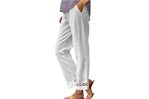 Cotton Linen Pants for Women Dressy Straight Wide Leg Lounge Pants Casual Lightweight Summer Gauze Beach Trousers