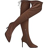 GYephgour Women's Thigh High Block Stiletto Heel Over The Knee Boots, Faux Suede Elasticity, Long Black Boots, Round Toe&Pointed Toe, Side Zip Sexy Boots for Winter Fall
