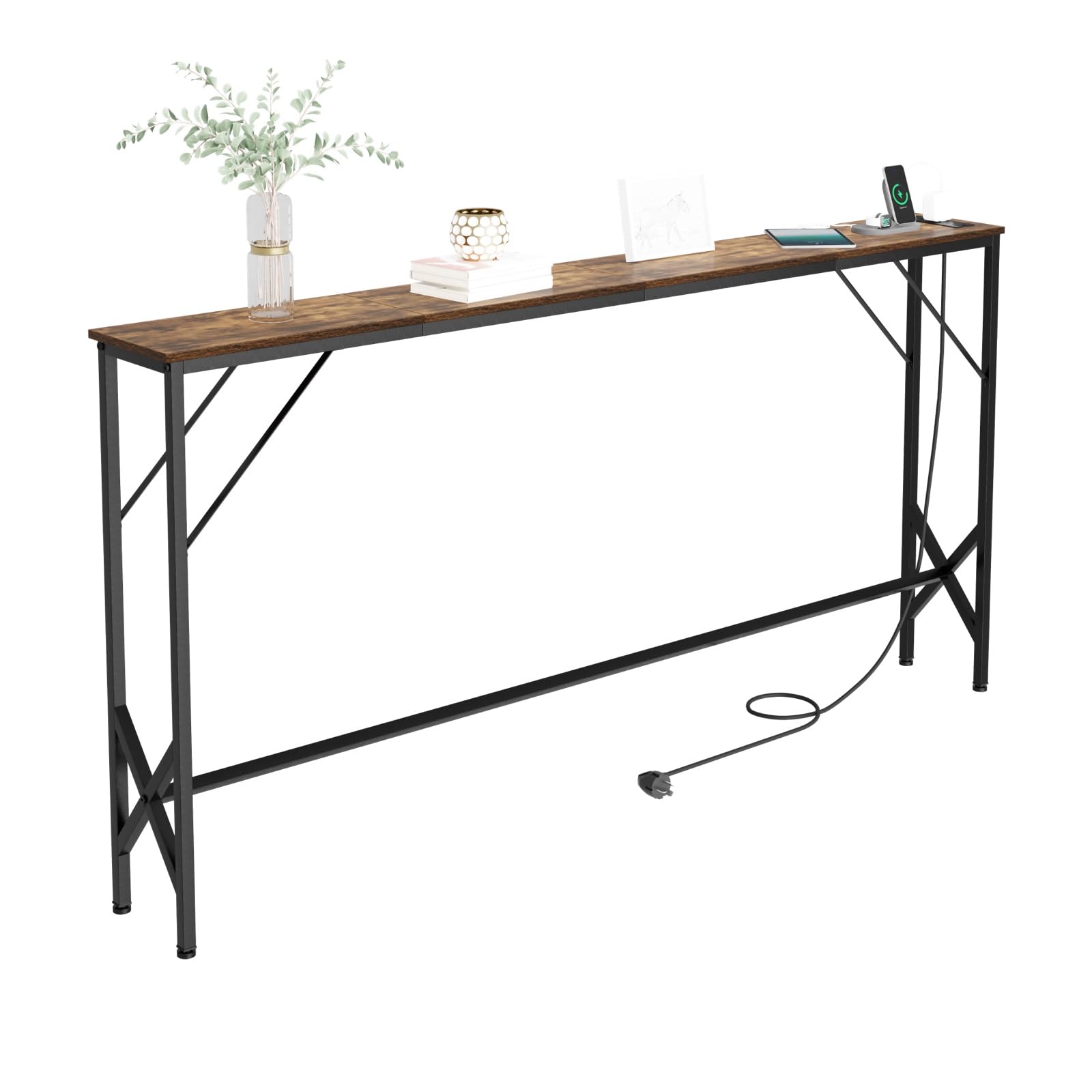 Photo 1 of NEFROM 63'' Console Table, Skinny Entryway Table with Fast-Charging Station, Narrow Long Sofa Table, Behind Slim Couch Table for Entrance, Hallway, Living Room Decor ST-BR160-1