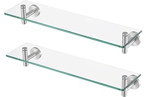 KES Bathroom Glass Shelf Rectangular 20-Inch Floating Glass Shelves 2 Pack with Rustproof Stainless Steel Brackets Wall Mount