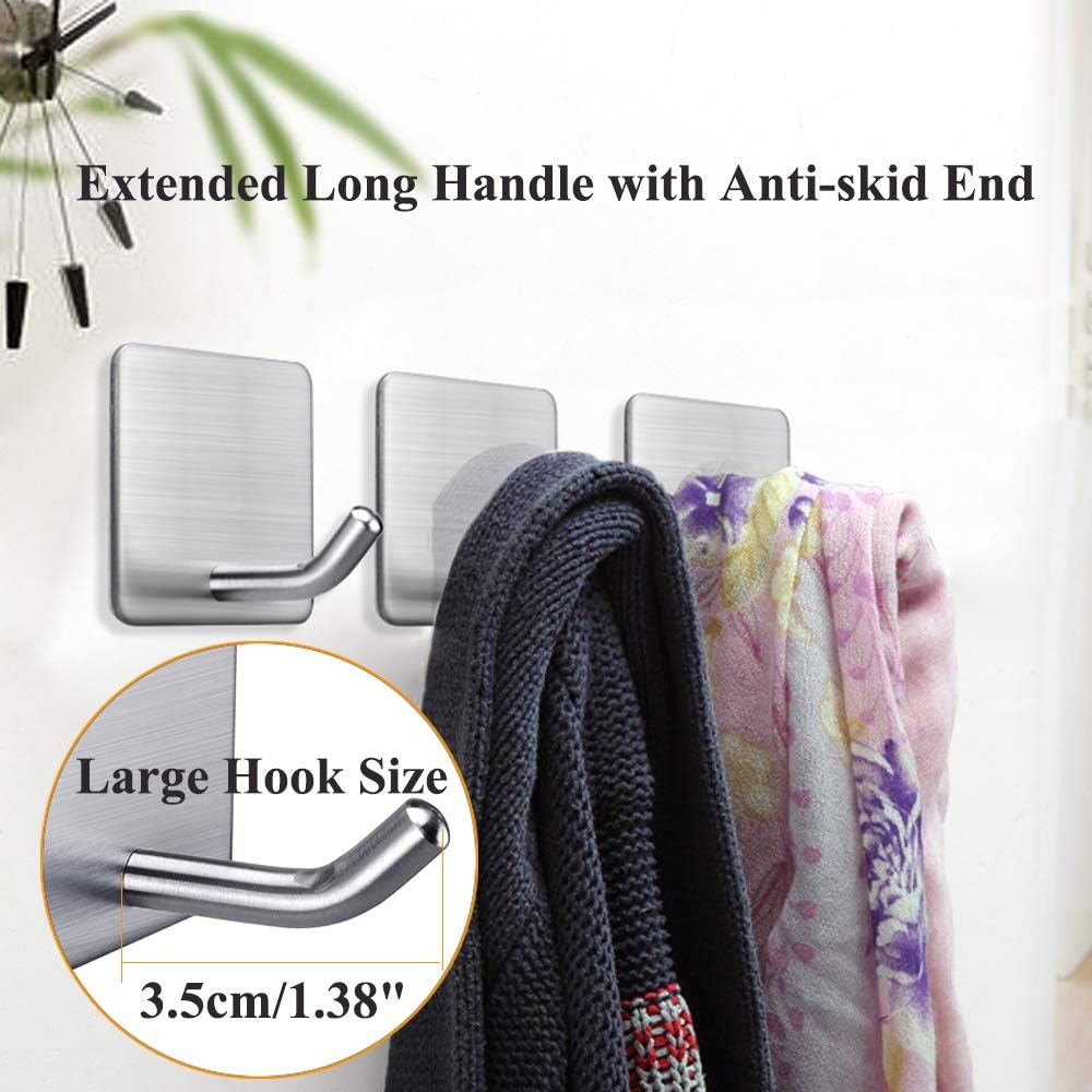 FOTYRIG Adhesive Hooks Heavy Duty Hooks Wall Hangers Waterproof Stainless Steel Towel Hanger Holder Stcik on Hooks for Hanging Kitchen Bathroom Home-4 Packs: Home & Kitchen