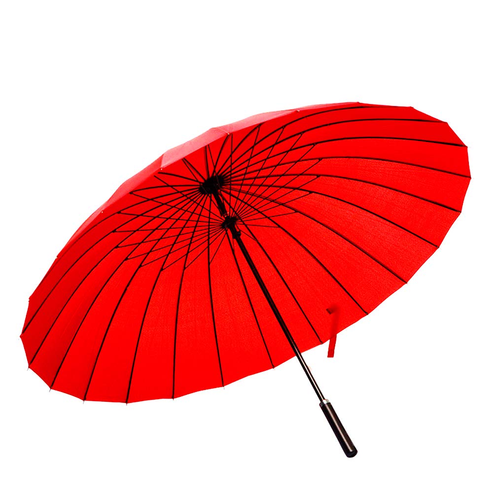 Lancoon Windproof Umbrella,Strong 24 Fiber Travel Golf Umbrella,Long Handle Straight Anti-UV Sun Rain Stick Umbrella KS07Light Red