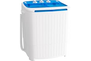 Greenvelly Portable Washing Machine, 16 Lbs Compact Mini Washer and Dryer Combo, Semi-automatic Twin Tub Laundry Washer with Drain Pump for Dorms, Apartments, RVs (Blue)