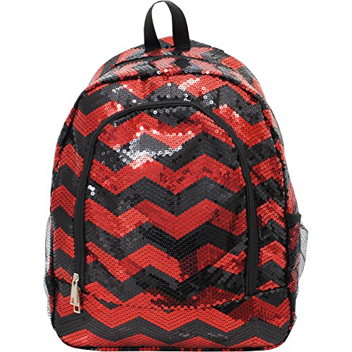 Chevron Pattern Sequin Cheer Yoga Girly School Backpack (Red/Black)