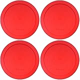 Lids for Pyrex and Anchor Round Glass Containers (6-Cups, Red-4 PACK)